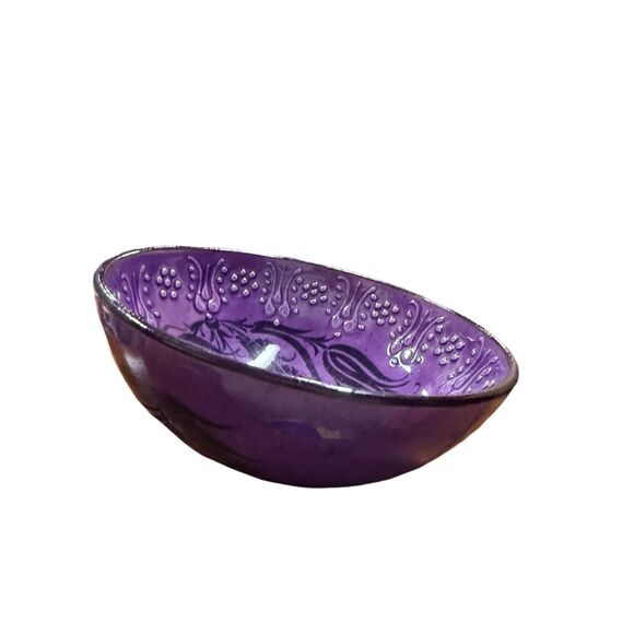 Handmade Ceramic Bowls - Set of 2 Hand painted Turkish Pottery Purple Black - Picture 9 of 12
